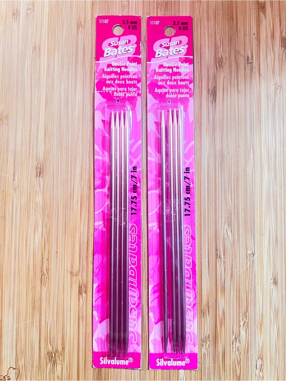 Silvalume Pink Double Point 7in Knitting Needles US 4/- 3.5 mm